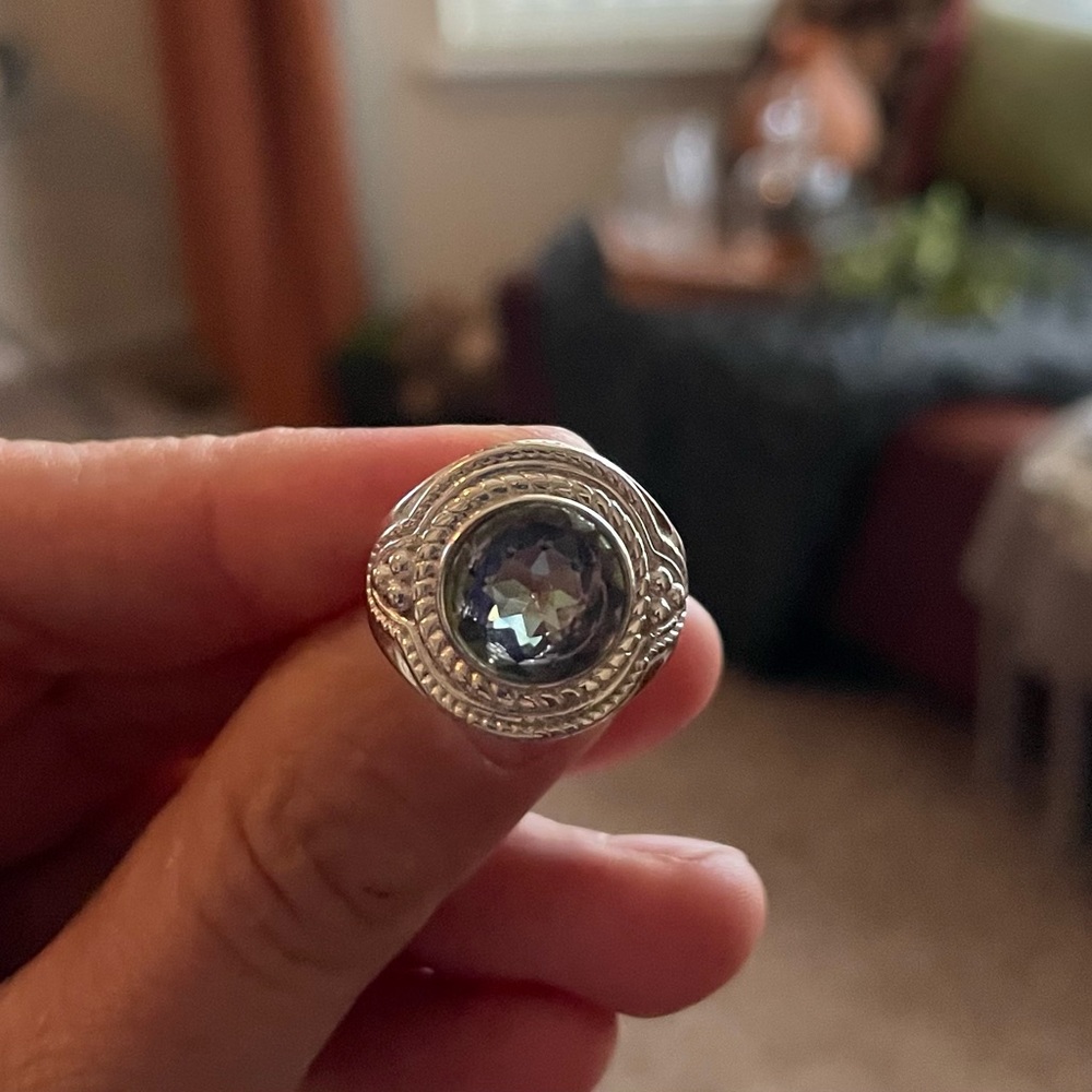 Solid Sterling Silver Size 7 1/2 Rainbow Topaz Ri… - image 3